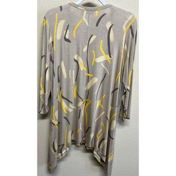 LOGO by Lori Goldstein Button Front Cardigan Pockets Size L Taupe 80's Graphic - Picture 8 of 12